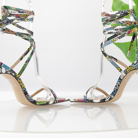 Steve Madden Womens Uplift Sandal Size 7.5 Multicolor Snake Strappy Ankle Wrap - Picture 9 of 13